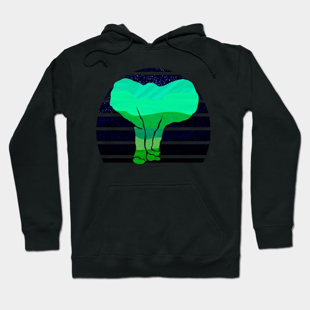 Elephant with green landscape and starry sky Hoodie by Littlelimehead